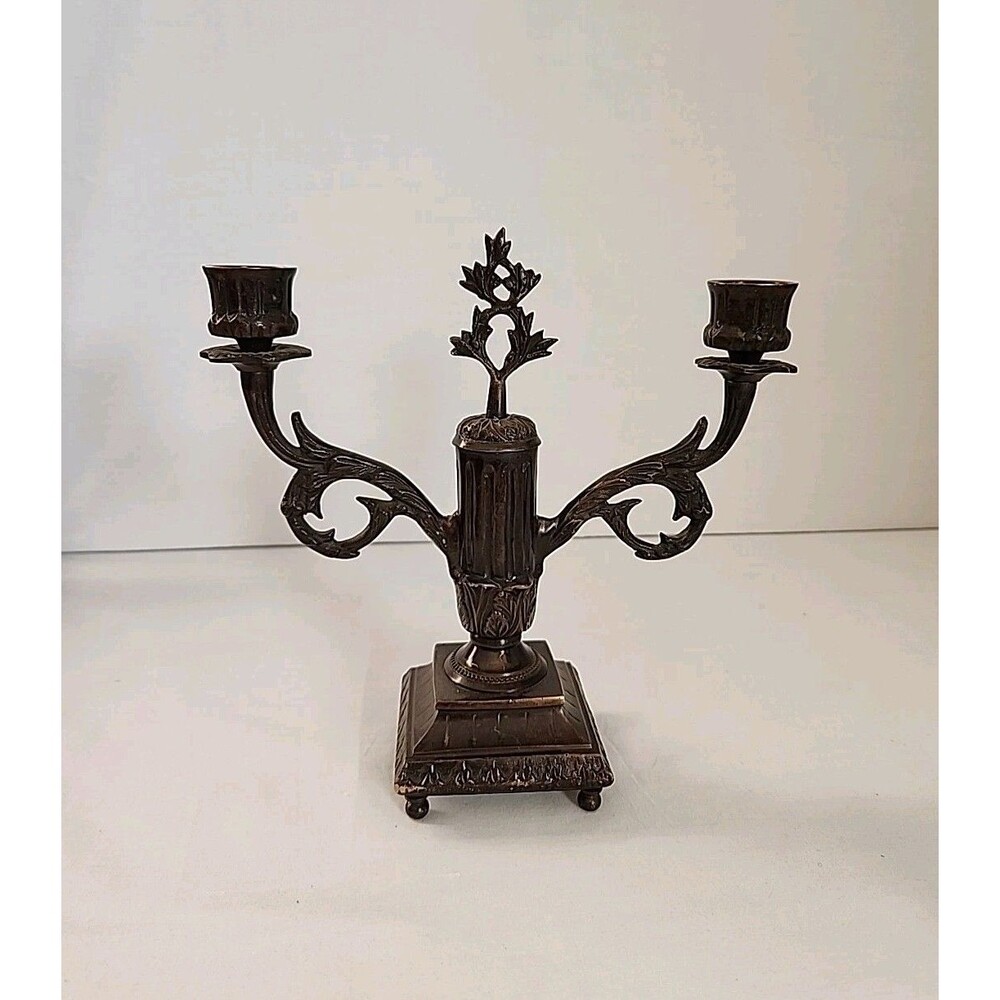 Vintage Metal Candelabra Candle Holder Stick for 2 candles, 9" Wide Heavy